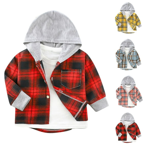 MKOSPLRT Palid Shirts for Kid Button Down Flannel Shirts Long Sleeve Color Block Hoodies Casual Loose T Shirts with Pocket 2-13Y