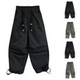 thumbnail image 1 of MKOSPLRT Parachute Pants for Girl High Elastic Waist Cargo Pants Baggy Wide Leg Pants Solid Color Rchhed Trousers with Pocket, 1 of 6