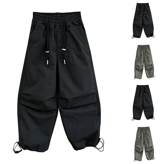 MKOSPLRT Parachute Pants for Girl High Elastic Waist Cargo Pants Baggy Wide Leg Pants Solid Color Rchhed Trousers with Pocket