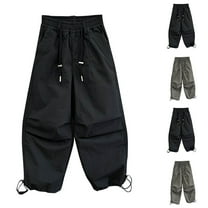 MKOSPLRT Parachute Pants for Girl High Elastic Waist Cargo Pants Baggy Wide Leg Pants Solid Color Rchhed Trousers with Pocket