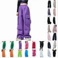 thumbnail image 1 of MKOSPLRT Parachute Pants for Girls Y2K Cargo Trousers with Pockets 5-16 Years High Waist Baggy Wide Leg Pants Solid Pants with Pocket, 1 of 5