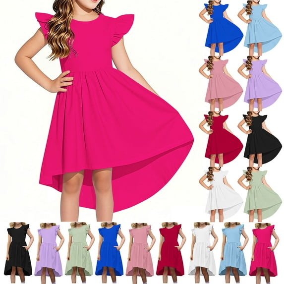 MKOSPLRT Party Dresses for Women 2025 Fly Sleeve High Low Hem Wedding Dresses Crew Neck Swing A Line Midi Dress Solid Flowy Summer Dresses