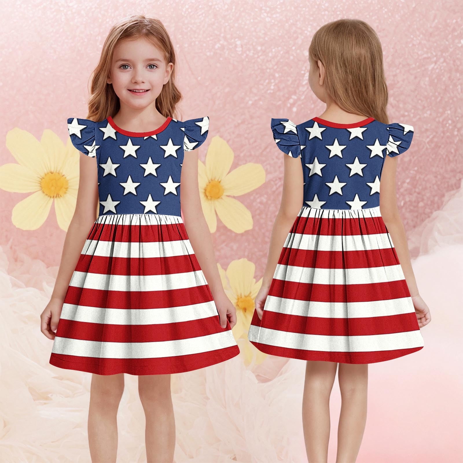 blue dress for baby girl Betsy Americana Mixed Print Dress – Bonnie Jean main image 1