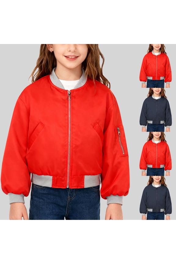 Puffer Bomber Jacket for Kids 4-15Y Full Zip Crop Quilted Coats Solid Lightweight Down Jacket Coats Outwear with Pocket 4-15Y