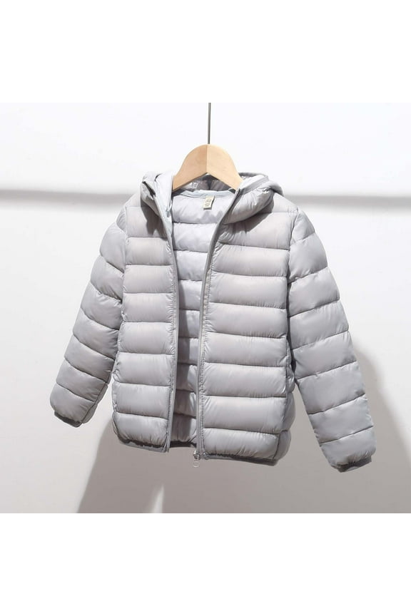 Puffer Jackets for Children Boy Girl Warm Winter Quilted Coats Full Zip Hooded Down Jackets Solid Thicked Outerwear with Pocket