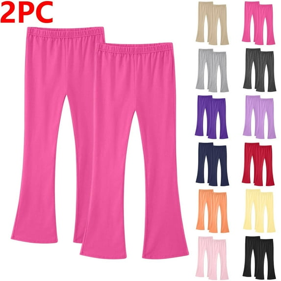 MKOSPLRT 2 Pack Yoga Flare Pants for Kids Girls 3-14Y Solid Bell Bottom Workout Pants Elastic Waist Lounge Bootcut Pants for Dancewear
