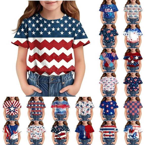 MKOSPLRT Red White Blue Kids's Shirts 3-12 Years Short Sleeve USA Flag T Shirts Lightweight Summer Shirts Funny Beach Holiday Tees