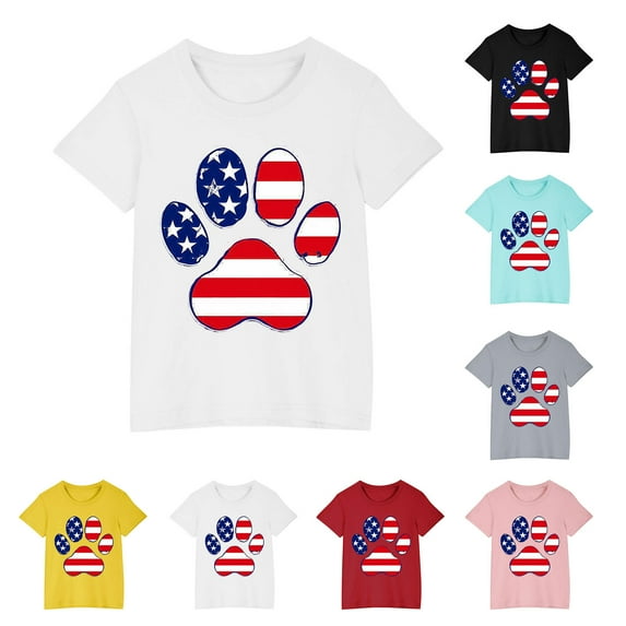 MKOSPLRT Red White and Blue Shirts for Kid 3-10 Years Short Sleeve Crew Neck 4th of July Tshirts Cute Stars and Stripes Graphic Tees