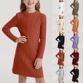 thumbnail image 1 of MKOSPLRT Ribbed Knit Pullover Kids Big Girls 8-12Y Long Sleeve Crew Neck Knit Pullover Solid Knee Length Dress Fall Clothes, 1 of 9