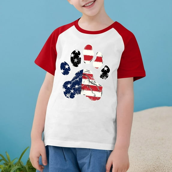 MKOSPLRT Shirts for Kid Red White and Blue Shirts Stars and Stripes Graphic Tee Shirts Short Sleeve Crew Neck Summer Shirts Raglan Tees