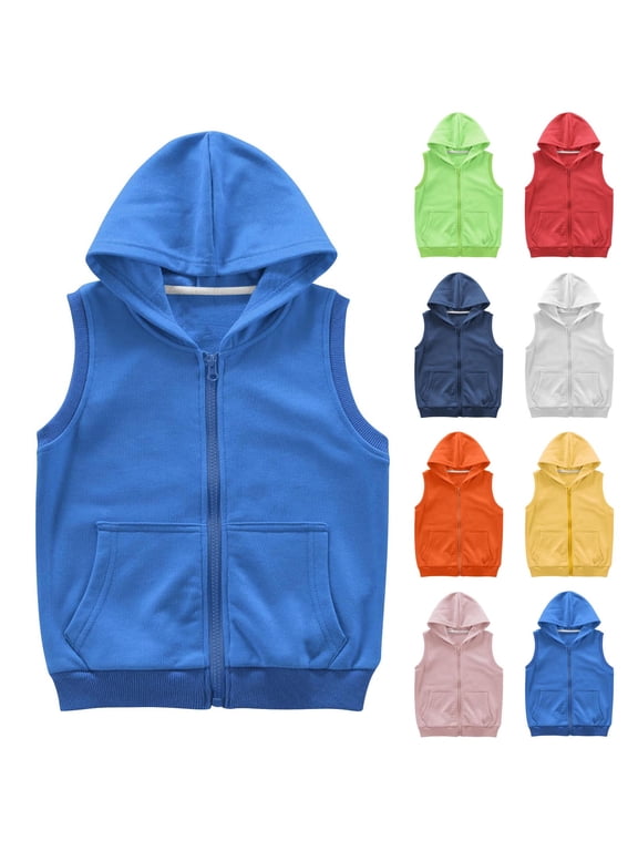 Sleeveless Hoodies for Kids 3-12 Years Zip Up Lounge Vests Solid Loose Fit Cardigans Lightweight Cardigans with Pocket