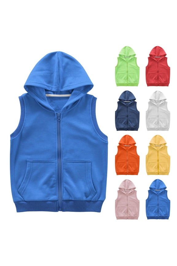 Sleeveless Hoodies for Kids 3-12 Years Zip Up Lounge Vests Solid Loose Fit Cardigans Lightweight Cardigans with Pocket