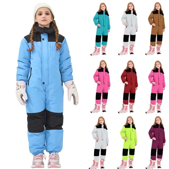 MKOSPLRT Snowsuits Kids One Piece 1-9Y Winter Outdoor Snowboarding Waterproof Windproof Snow Suits Outfits for Girl Boy 1-9Y
