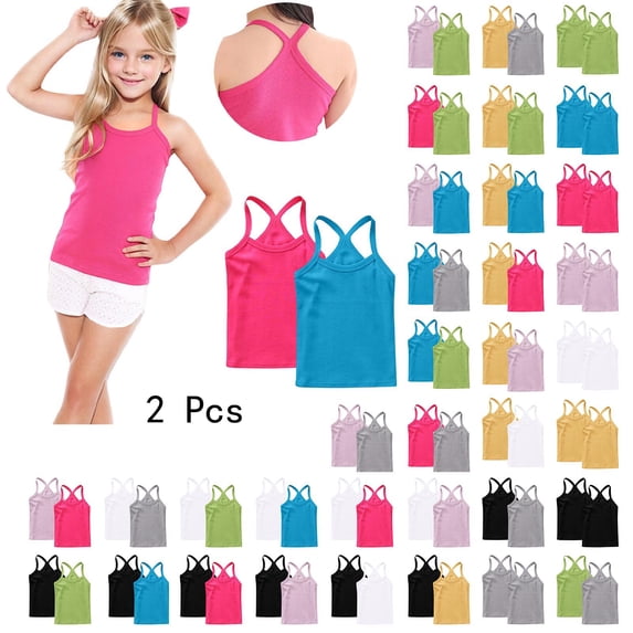 MKOSPLRT Spaghetti Strap Tank Top Kids 12 Months-13 Years Girks 2 Pack Solid Camisoles Racerback Sleeveless Dance Camis