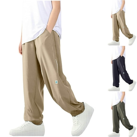 MKOSPLRT Straight Leg Pants for Kid 5-16 Years Elastic Waist Baggy Wide Leg Pants Solid Casual Running Athletic Pants with Pocket