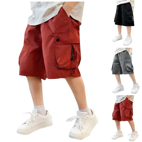 MKOSPLRT Streetwear Cargo Shorts for Boy 5-15Y Elastic Waist Baggy Wide Leg Shorts Solid Lightweight HIking Shorts with Pocket