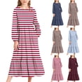 thumbnail image 1 of MKOSPLRT Striped Dress for Girl with Pocket 4-15Y Long Sleeve Ruffle Tiered Dress Loose Fit Maxi Dress Flowy Casual Dress for Beach Vacation, 1 of 7