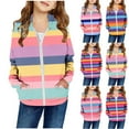 thumbnail image 1 of MKOSPLRT Striped Hoodies for Girl Full Zip Long Sleeve Sweatshirts Casual Color Block Coats Lightweight Fall Hooded Jacket with Pocket, 1 of 3