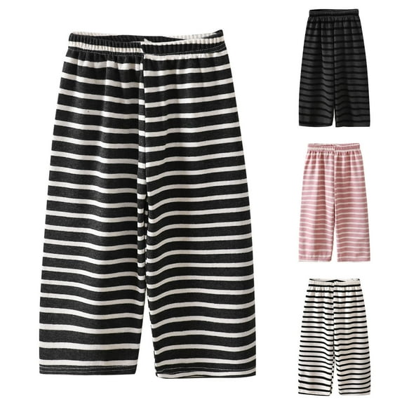 MKOSPLRT Striped Pants for Kid 2-12 Years Girls Boys Ribbed Knit Long Pants Elastic Waist Baggy Striaght Wide Leg Pants Gifts for Kid