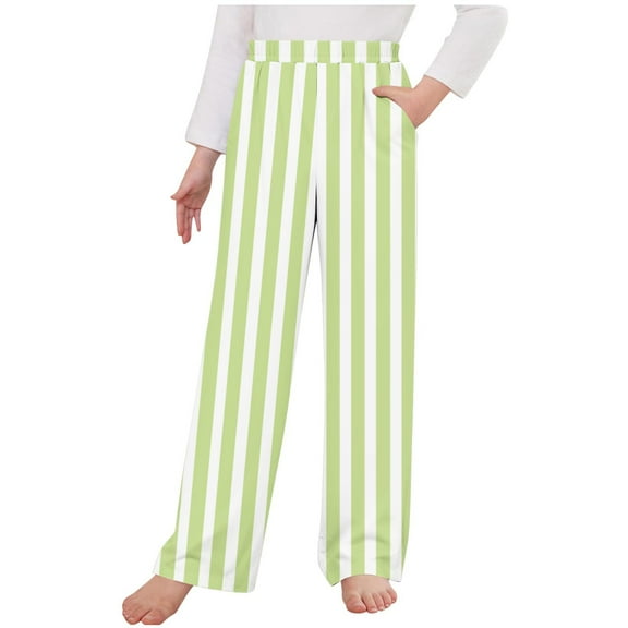 MKOSPLRT Striped Pants for Kid Toddler 4-14 Years High Waist Lounge Wide Leg Pants Color Block Baggy Straight Leg Pants for Girl Boy