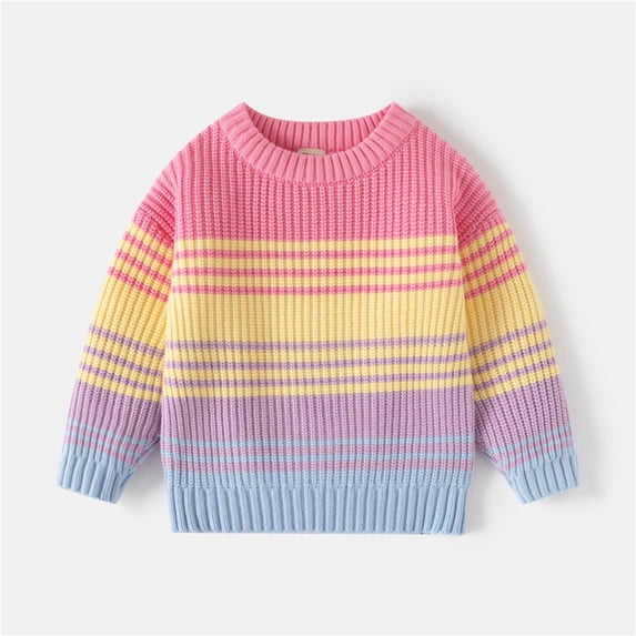 MKOSPLRT Striped Sweaters for Teen Girl 2-10Y Crew Neck Long Sleeve Knit Sweaters Color Block Fall Sweaters Casual Loose Pullover