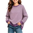 thumbnail image 1 of MKOSPLRT Striped Sweatshirts for Big Girls Crew Neck Side Split Hem Knit Sweater Tops Long Sleeve Oversized Pullover 5-15 Years, 1 of 9