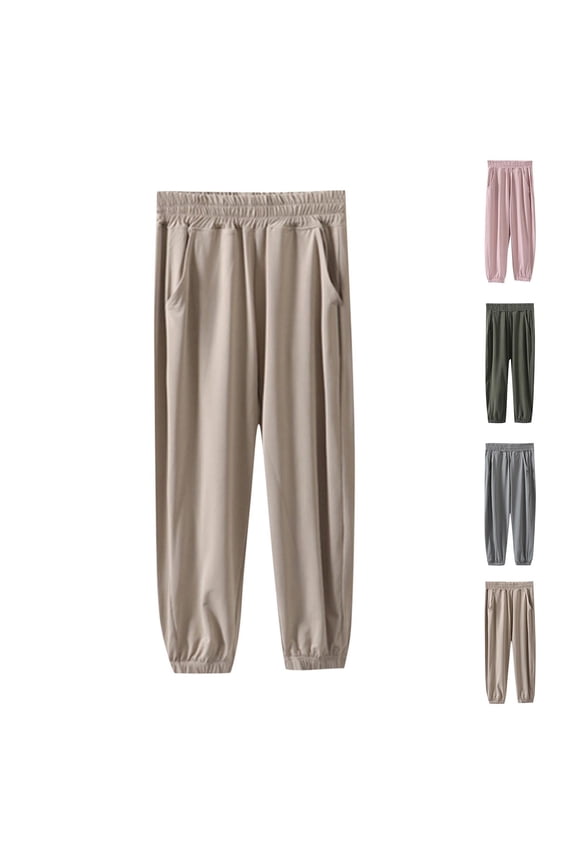 Summer Pants for Kid 2025 Boy's Elastic Waist Sweatpants Solid Athletic Hiking Pants Baggy Cinch Bottom Pants with Pocket