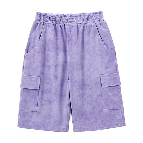 MKOSPLRT Summer Shorts for Kid 4-12 Years Quick Drying Cargo Shorts with Pokcet Elastic Waist Solid Color Lounge Shorts for Boy Girl