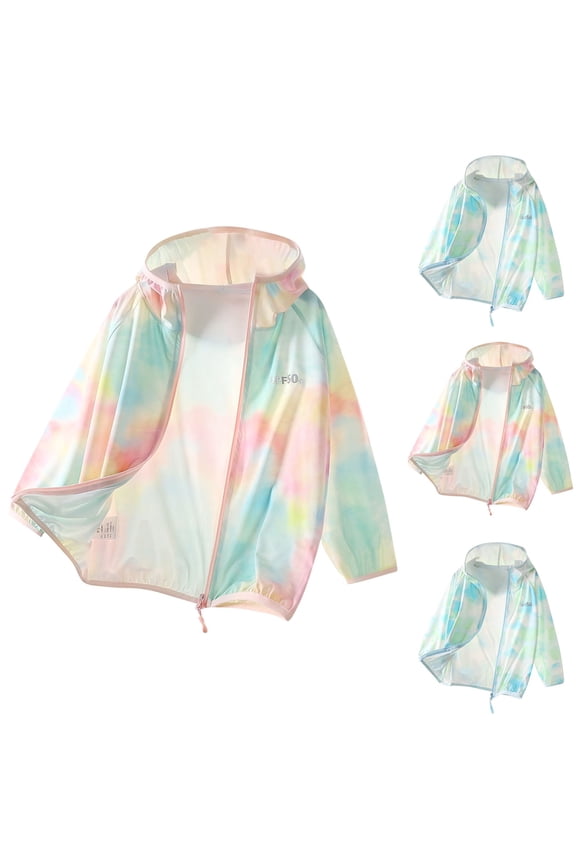 Sun Protection Hoodies for Kid Long Sleeve Zip Up Tie Dye Sun Jackets Lightweight UV Coats Beach Cover Up Hooded Jacket 3-16Y