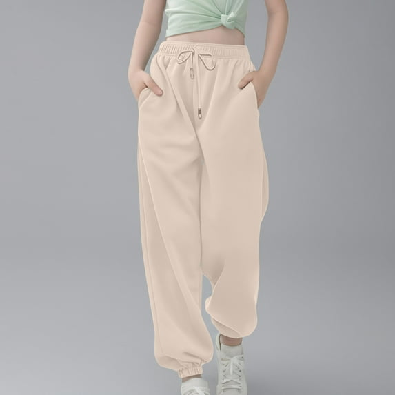 MKOSPLRT Sweatpants for Kid Girl Boy High Waist Sweatpants Baggy Cinch Bottoom Running Pants Solid Casual Athletic Pants with Pocket