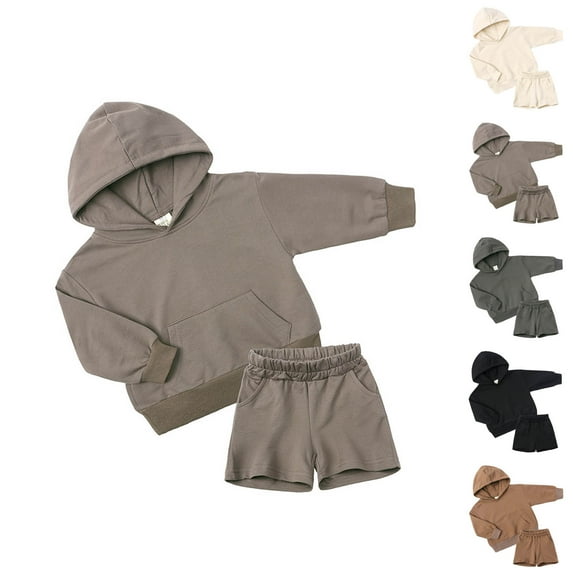 MKOSPLRT Sweatsuits Kids 2 Piece Outfit Shorts Long Sleeve Hoodies and Elastic Waist Sweat Shorts Solid Causal Running Sets with Pocket