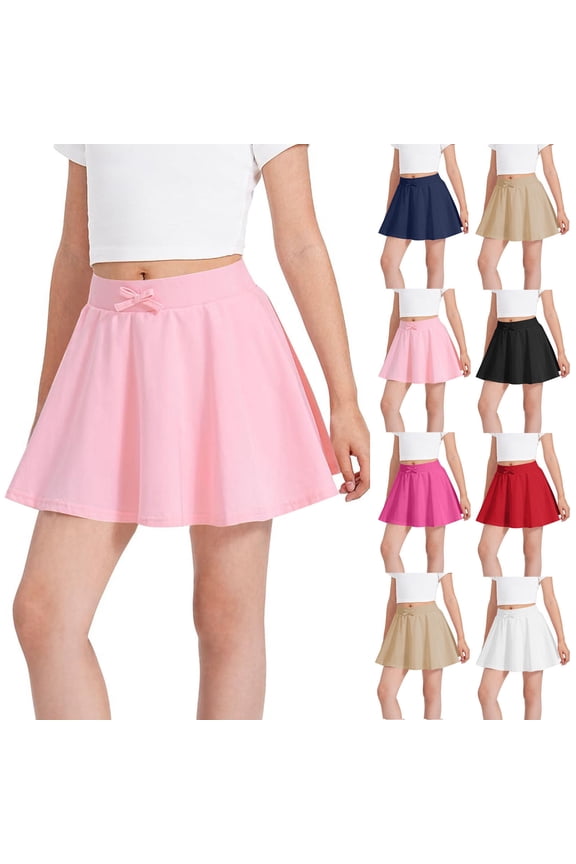 Tennis Skirts for Girls 3-13 Years High Waist Swing Golf Skirts Solid Lightweight Athletic Skirts Summer Mini Skirts with Bow