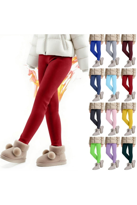 Thermal Leggings for Girl Boy 3-13Y High Waist Fleece Lined Leggings Warm Winter Outdoor Pants Solid Slim Fit Leggings