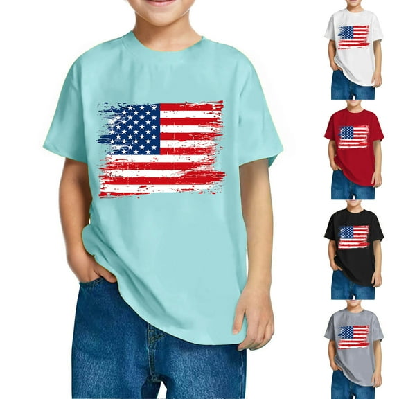 MKOSPLRT Toddler 4th of July Shirts 3-10 Years Girls Boys Short Sleeve Patriotic Shirts Casual American Flag T Shirt Kids Holiday Tee Under $15