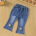 thumbnail image 1 of MKOSPLRT Toddler Girls Bootcut Jeans 1-6 Years High Waist Flare Denim Pants Summer Flower Bell Bottom Jeans with Pocket Gifts for Kid, 1 of 3