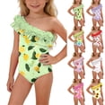 thumbnail image 1 of MKOSPLRT Toddler Girls' Floral Print Flower Ruffle One-Shoulder One-Piece Swimsuit UPF 50+ Sun Protection Bathing Suits 12M-5Y, 1 of 10