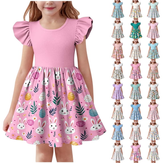 MKOSPLRT Toddler Tutu Dress Girls Tulle Flutter Sleeve Easter Day Dresses Summer Wedding Birthday Party Formal Princess Dress Blue 3-4 Years
