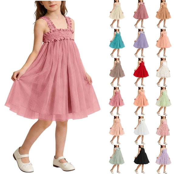 MKOSPLRT Toddler Tutu Dress Little Girls Cross Neck Summer Flower Dresses Casual Party Tulle Sundress for Kids Coffee 1-2 Years