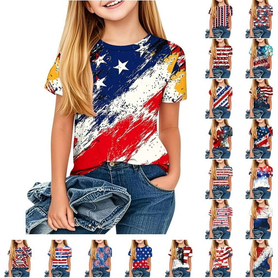 MKOSPLRT USA Flag Shirts for Kids 4th of July Matching Family T-Shirts for Boys and Girls Comfortable Holiday Patriotic Clothes 3-14 Years