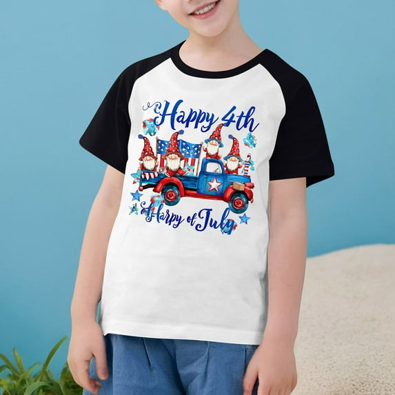 MKOSPLRT USA Shirts Toddler American Flag Shirts Short Sleeve Crew Neck Color Block Tshirts Cute Gnome Graphic Tees for Girl Boy 3-14 Years
