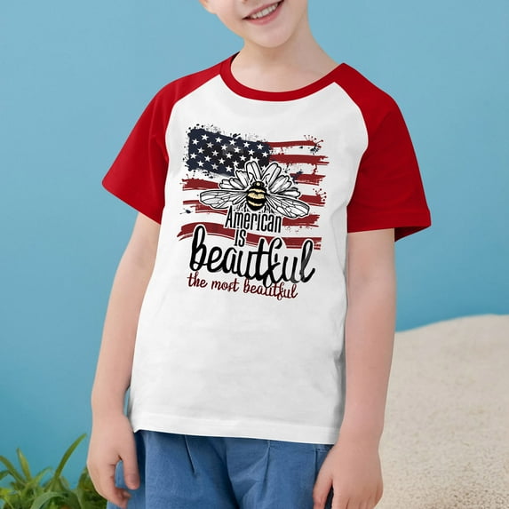 MKOSPLRT USA Shirts Toddler American Flag Shirts Short Sleeve Raglan Shirts Crew Neck Vintage Graphic Tees Red White and Blue Tshirts
