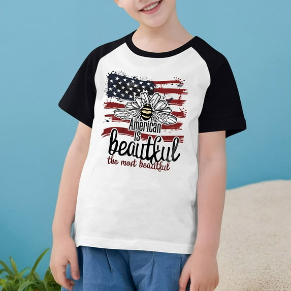 MKOSPLRT USA Shirts Toddler American Flag Shirts Short Sleeve Raglan Shirts Crew Neck Vintage Graphic Tees Red White and Blue Tshirts