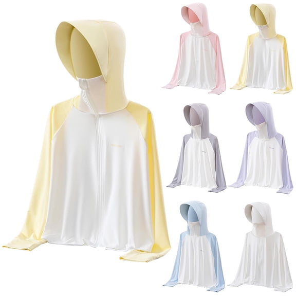 MKOSPLRT UV Protection Jacket Kid with Thumb Holes 3-12 Years Girls Boys Color Block Raglan Sun Shirts Long Sleeve Zip Up UV Jackets