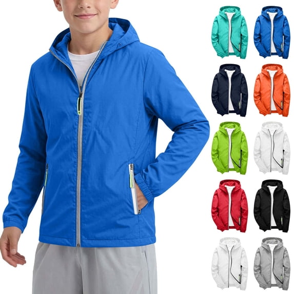 MKOSPLRT Unisex Kids Zip Up Hooded Coat Solid Color Thin Sports Casual Outdoor Jacket with Pocket 3-12 Years