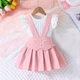 thumbnail image 1 of MKOSPLRT Vacation Outfits for Girl 3-9 Years Fly Sleeve Ribbed Knit Tops and Suspender Pleated Skirt Blazer Strap Dress Overalls Outfit, 1 of 9