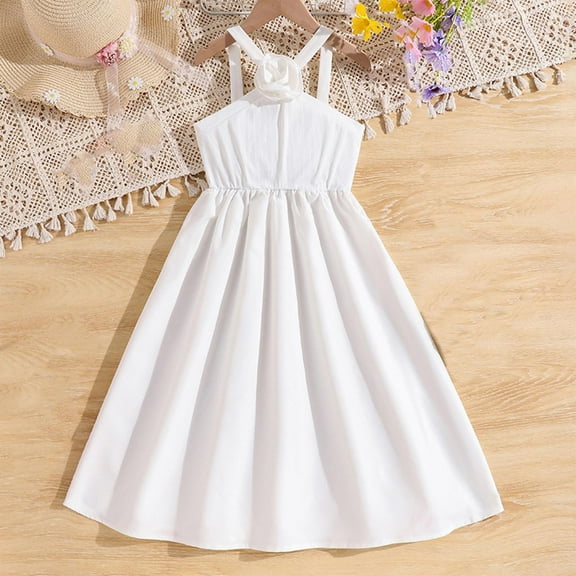 MKOSPLRT Wedding Guest Dresses for Girl 8-13 Years Cross Neck Spaghetti Strap Maxi Dresses High Waist Solid Pleated A Line Dress with Flower