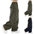 thumbnail image 1 of MKOSPLRT Wide Leg Cargo Pants for Girl 5-16Y Elastic Waist Straight Leg Pants Solid Ruched Knee Trousers with Pocket, 1 of 5