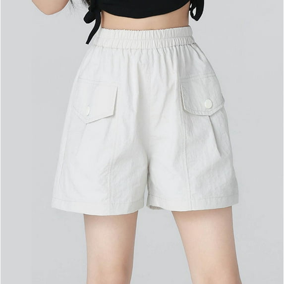 MKOSPLRT Wide Leg Cargo Shorts for Kid 5-15 Years Elastic Waist Baggy Shorts Solid Color Casual Shorts Lightweight Summer Shorts with Pocket