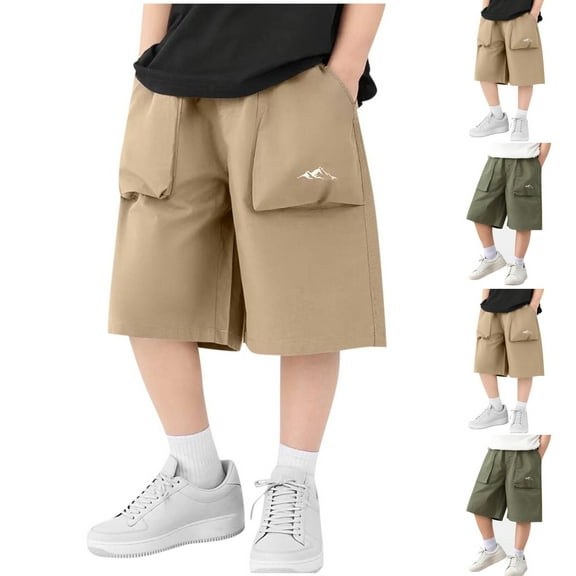 MKOSPLRT Wide Leg Shorts for Kids Boys 4-14 Years Elastic Waist Parachute Shorts Solid Casual Bermuda Shorts Summer Cargo Shorts with Pocket