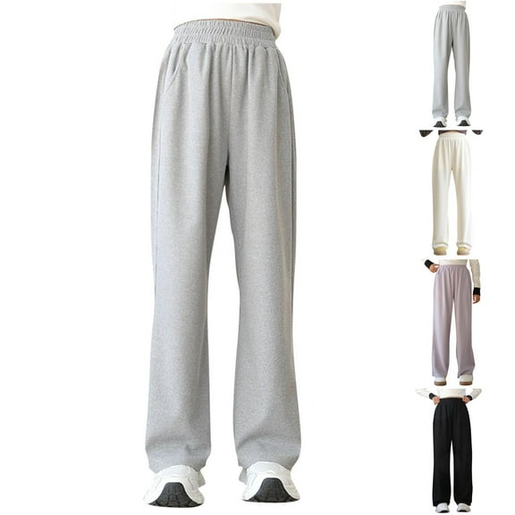 MKOSPLRT Wide Leg Sweatpants for Kid High Elastic Waist Straight Leg Pants Baggy Running Sweat Pants Solid Athletic Pants with Pocket
